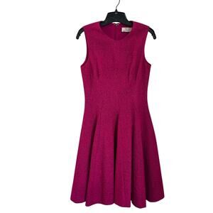 Lela Rose Metallic Pink Knit Tweed Sleeveless A-Line Cocktail Dress Sz 4